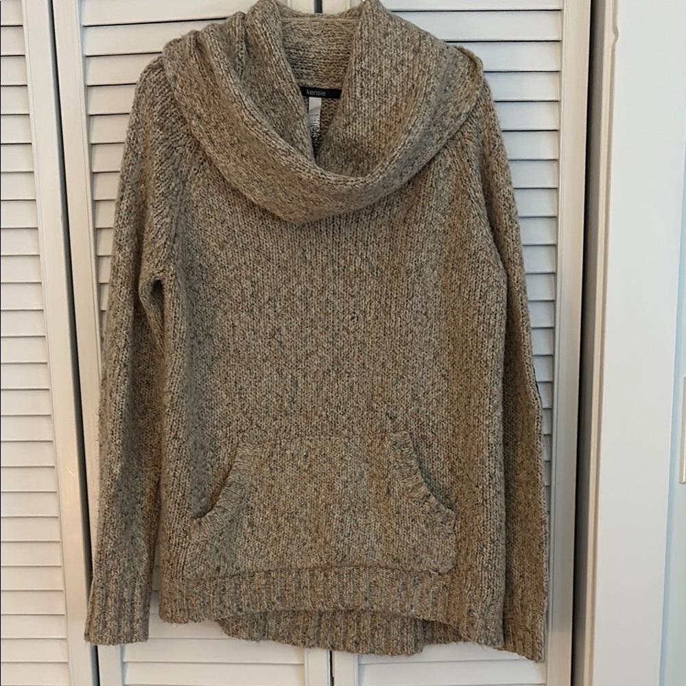 Kensie Tan Cowl Neck Sweater with Chunky Knit